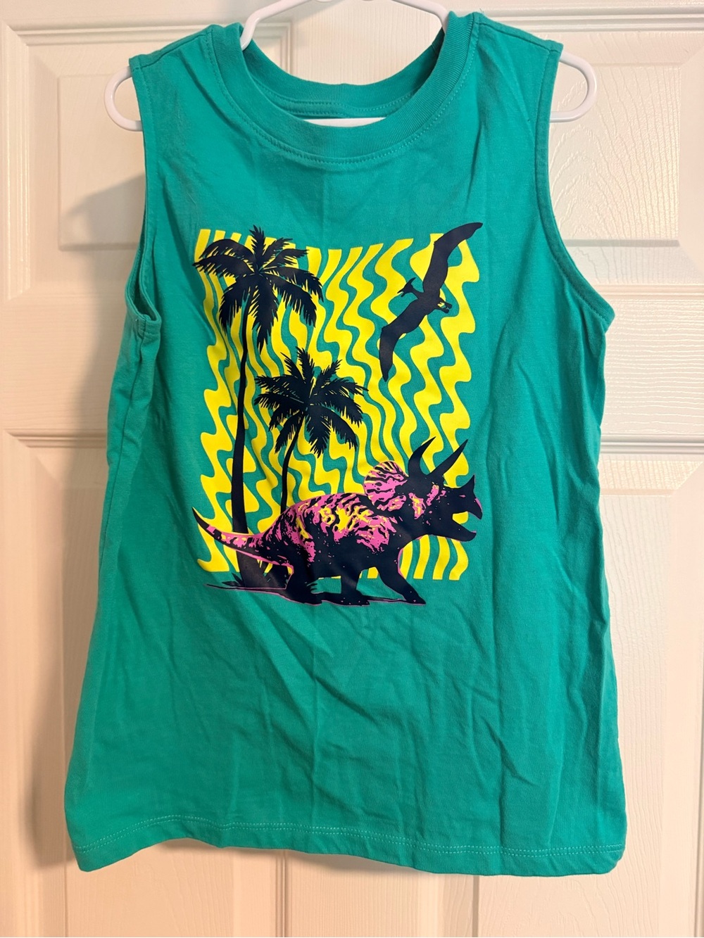 Cat & Jack Teal Tank Top with Neon Dino Graphic